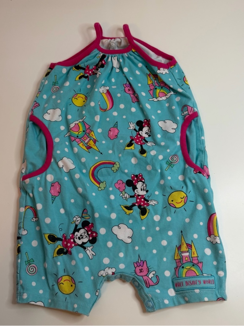 Disney Baby Light Blue Romper with Bright Pink Trim
